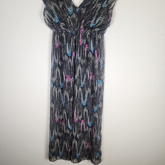 Lane Bryant V-neck Cap Sleeve Feather Print Maxi Dress, Size 14/16 - Picture 3 of 7